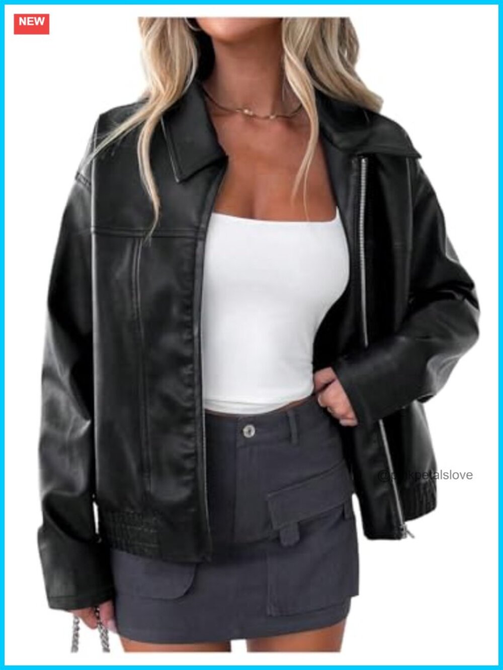 Zip Up Faux Leather Jacket Long Sleeve Motorcycle Coat Streetwear